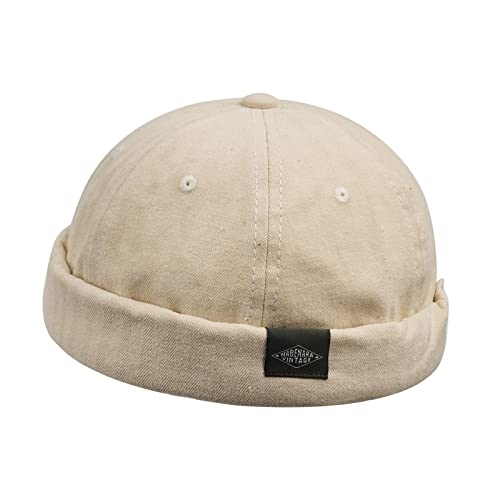 Clakllie Docker Hat Cap Ohne Schirm Casual Seemannsmütze Hafenarbeiter Mütze Rollrandmütze Kopfbedeckung Hafenmütze für Herrn und Damen,CT84-Beige von Clakllie