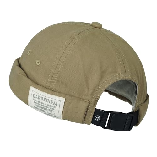 Clakllie Docker-Mütze, Baumwolle, randlos, Skullcap, Arbeiter-Mütze, Matrosenmütze, Rollmanschette, Retro-Mütze, Sommer, leicht, Habour-Mütze, Uhrenkappen, K-GD43-Khaki, Einheitsgröße von Clakllie