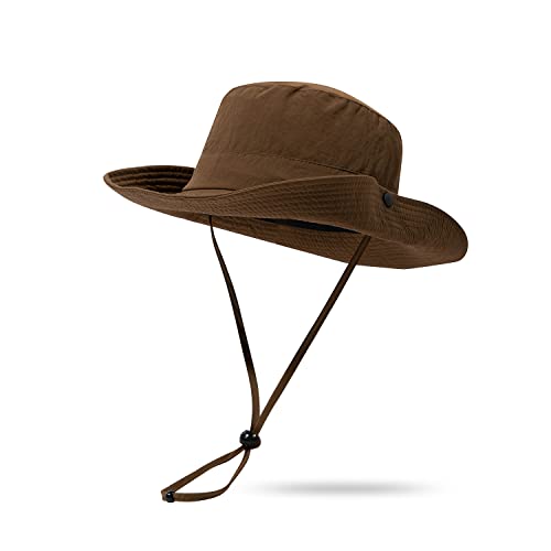 Clakllie Wasserdicht Sonnenhut Herren UV Schutz Sommer Safari Boonie Hat Faltbar Buschhut Fischerhut mit Kinnband Wide Brim Bucket Sun Hat,XT05-Brown von Clakllie