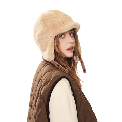 Clakllie Weich Fliegermützen Wintermütze mit Ohrenklappe Outdoor Trappermütze Bomber Hut Winddicht Uschanka Russenmütze,Khaki von Clakllie