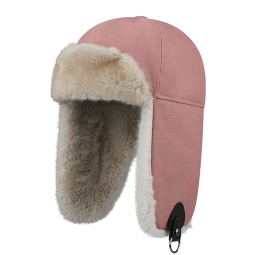 Clakllie Fliegermütze Pilotenmütze Herren Damen Winter Thermal Trapper Hüte Russen Bomber Mütze Fellmütze Trappermütze Pelzmütze Wintermütze Frauen Leder Ushanka Russland Hut Ohrenklappe Schneekappen von Clakllie