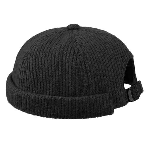 Clakllie Hafenarbeiter Mütze Herren Damen Docker Cap Unisex Docker Mütze Hafenmütze Seemannsmütze Herrenhut Bikermütze Wandermütze Rollrandmütze Kopfbedeckung Seemannskappe Baumwollstrick,DBH04-Black von Clakllie