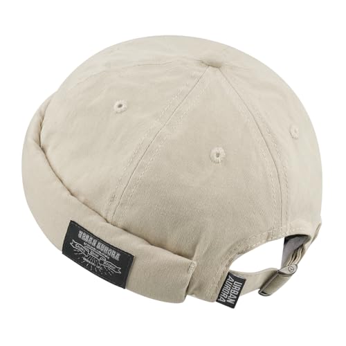 Clakllie Hafenarbeiter Mütze Rollrandmütze Docker Mütze Baumwolle Mütze Ohne Schirm Beanie Skull Cap Rolled Cuff Brimless Hat Sommer Docker-Cap Verstellbar,GD30-Beige von Clakllie