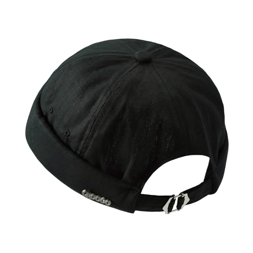 Clakllie Herren Dockermütze Brimless Hat Schädelkappe Seemannsmütze Hafenmütze Bikercap Arbeiter Matrosenmütze Gerollte Manschette Retro Beanie Mütze,FM2507B-Black von Clakllie