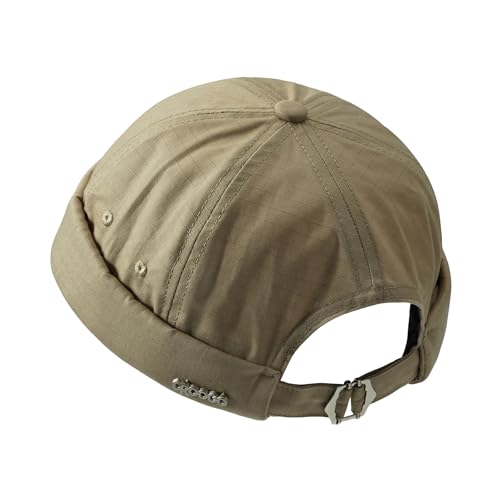 Clakllie Herren Dockermütze Brimless Hat Schädelkappe Seemannsmütze Hafenmütze Bikercap Arbeiter Matrosenmütze Gerollte Manschette Retro Beanie Mütze,FM2507B-Khaki von Clakllie