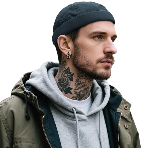 Clakllie Herren Dockermütze Brimless Hat Schädelkappe Seemannsmütze Hafenmütze Bikercap Arbeiter Matrosenmütze Gerollte Manschette Retro Beanie Mütze,FM2507B-Navy Blue von Clakllie