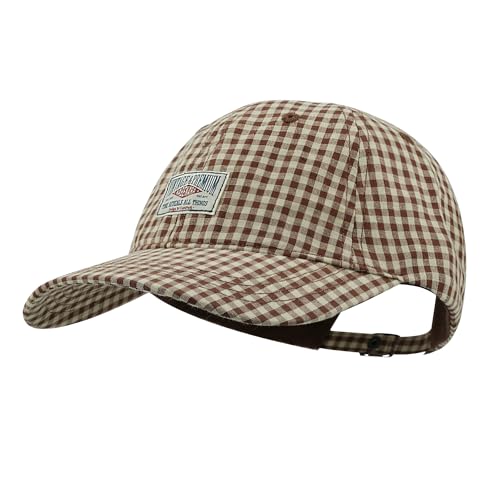 Clakllie Karierte Basecap für Herren Damen Baumwolle Baseball Cap Vintage Schirmmütze Verstellbar Schildkappe UV-Schutz Dad Cap,BSSC2404-Brown von Clakllie