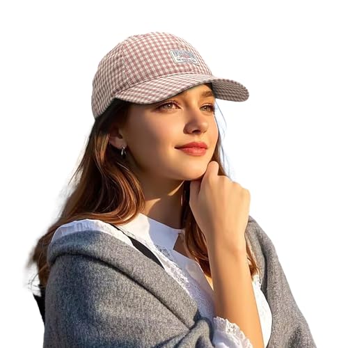 Clakllie Karierte Basecap für Herren Damen Baumwolle Baseball Cap Vintage Schirmmütze Verstellbar Schildkappe UV-Schutz Dad Cap,BSSC2404-Pink von Clakllie