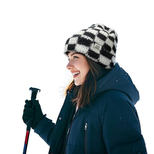 Clakllie Karierte Beanie für Damen Herren Wintermütze Strickmütze mit Bündchen und Dickem Weiche Karierte Mütze Sportliche Mütze Damen,KH56-Black/White von Clakllie