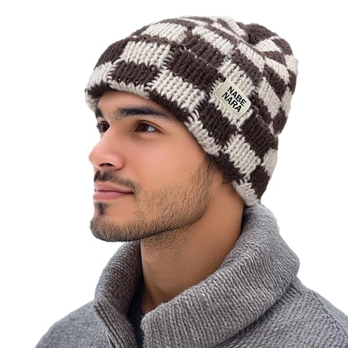 Clakllie Karierte Beanie für Damen Herren Wintermütze Strickmütze mit Bündchen und Dickem Weiche Karierte Mütze Sportliche Mütze Damen,KH56-Coffee von Clakllie