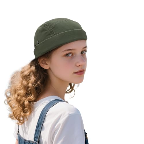 Clakllie Original Dockermütze Kopfbedeckung Seemannskappe Baumwolle Hafenmütze für Herrn und Damen Rolled Cuff Skullcap Brimless Hat,DBH01-Green von Clakllie