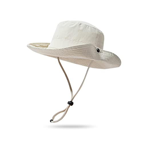 Clakllie Outdoor Faltbarer Boonie Buschhut mit Kinnband UPF 50+ Unisex Buschhut Beige Bucket Hat Quick Dry Fishing Hat Fishermütze Angelhut Herren von Clakllie