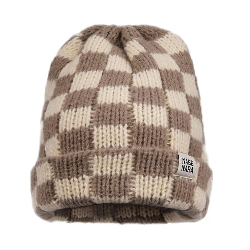Clakllie Outdoor Strickmütze Kariert Beanie Mütze Wintermütze Skull Cap Warme Skimütze für Bergsteigen, Skifahren, Camping oder Wandern,KH56-Cream von Clakllie