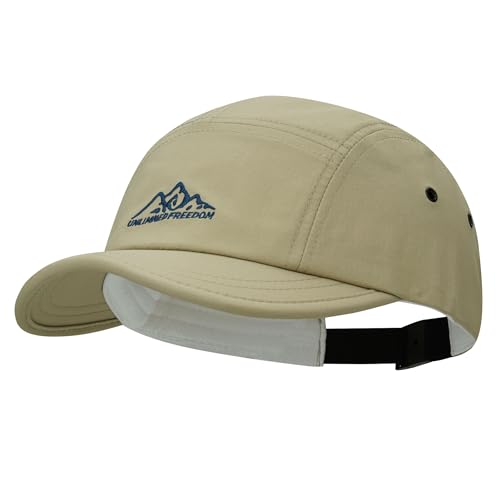 Clakllie Quick Dry Short Brim Basecap Wasserdicht 5 Panel Running Cap Verstellbar Baseball Cap mit Kurzem Schirm Trucker Caps,BSSD2550-Beige von Clakllie