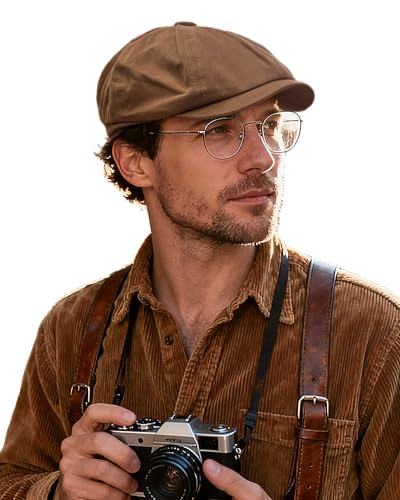 Clakllie Schiebermütze für Herren Damen 8 Panel Newsboy Flatcap Street Baskenmütze Cotton Ballonmütze Barett Cap Driving Gatsby Cap Shelby Mütze,Camel von Clakllie