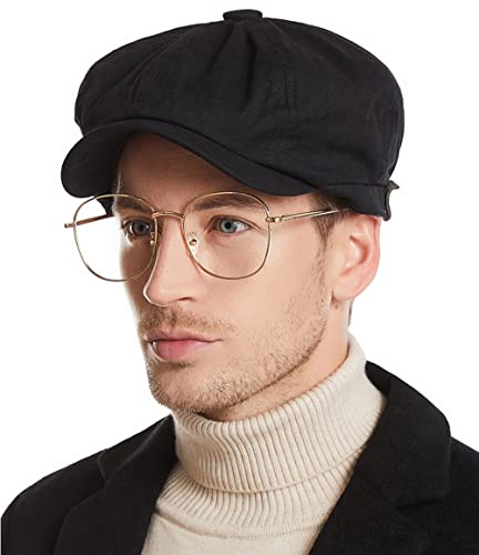 Clakllie Schiebermütze Herren Schirmmütze Britischer Stil Baskenmütze Retro Newsboy Driving Tellermütze Schlägermütze Ballonmütze Baskenmütze Ivy Cap Barett Mütze,Black von Clakllie