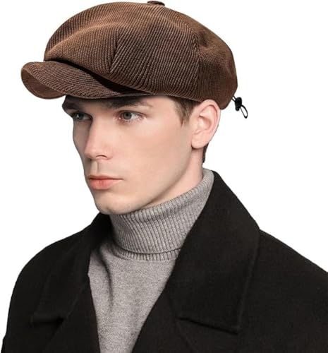 Clakllie Schirmmützen Barett Cap Newsboy Flat Cap Schiebermütze Herren Bakerboy Hat Shelby Mütze Baskenmütze Drawstring Driving Snap Cap Retro Tellermütze von Clakllie