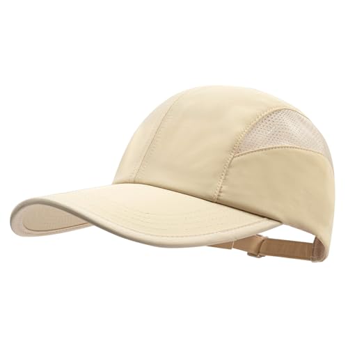 Clakllie Schnelltrocknend Basecap Herren 6 Panel Sport Baseball Cap UV Schutz Schildkappe Verstellbar Outdoor Laufkappe Unstructured Sun Running Cap,Beige von Clakllie