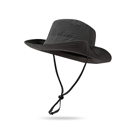 Clakllie Sonnenschutz Cap Herren UV Schutz Outdoor Wanderhut Fischerhut Trekking Faltbar SafariHut Boonie Hat Dschungelhut Gartenhut Anglerhut Damen mit Kinnband,XT05-Gray von Clakllie