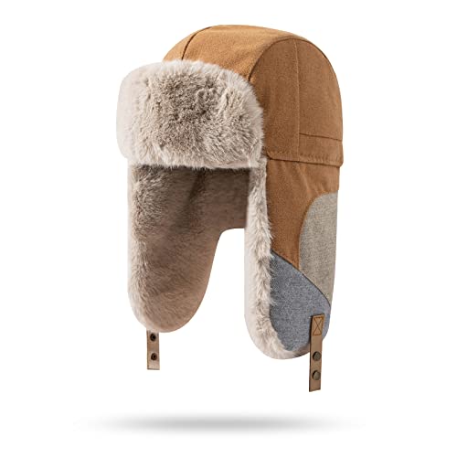 Clakllie Bombermütze Russenmütze with Ear Flaps Unisex Fliegermütze Trappermütze Winddicht Aviator Bomber Hat Ohrenschützer Warm Faux Fur Wintermütze mit Ohrenklappen für Snowboarden Skaten Radfahren von Clakllie