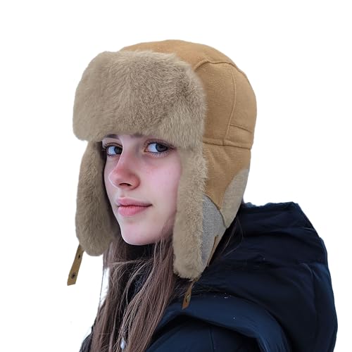 Clakllie Bombermütze Russenmütze with Ear Flaps Unisex Fliegermütze Trappermütze Winddicht Aviator Bomber Hat Ohrenschützer Warm Faux Fur Wintermütze mit Ohrenklappen für Snowboarden Skaten Radfahren von Clakllie