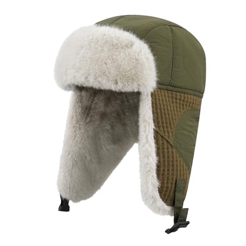 Clakllie Warm Fliegermütze Ohrenschützer Unisex Wintermütze mit Ohrenklappen Weiche Kunstfellmütze Pelzmütze Winddicht Trappermütze Bomber Hut Russenmütze Russische Cap Skimütze Fellmütze Pilotenmütze von Clakllie