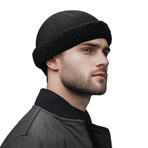 Clakllie Warme Docker Mütze Baumwolle Mütze Ohne Schirm Wintermütze Beanie Skull Cap Rolled Cuff Docker Cap Verstellbar Seemannsmütze Hafenmütze,FMW2401-Black von Clakllie