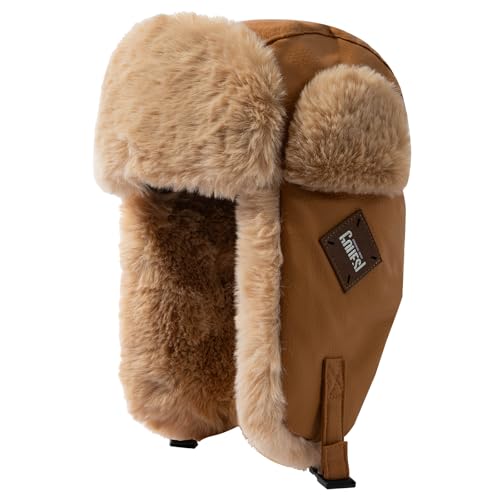 Clakllie Wasserdicht Warme Wintermütze Winddicht Fliegermütze Herren Outdoor Trappermütze Bomber Hut Uschanka Russen Mütze,PL2406-Camel von Clakllie