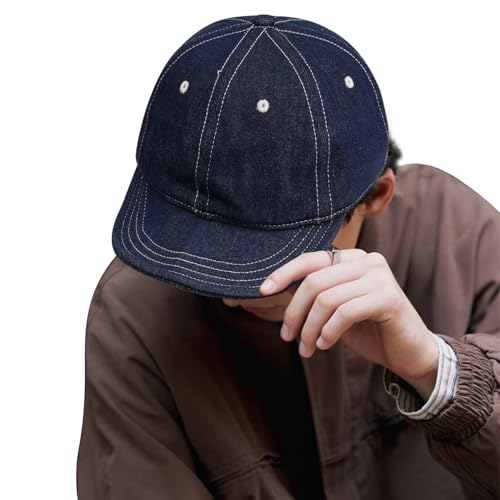 Clakllie Weich Short Brim Caps Herren Damen Flat Brim Baseball Cap Verstellbar Denim Schildkappen Retro Trucker Cap Baumwolle Sun Caps,WBD6-Blue von Clakllie