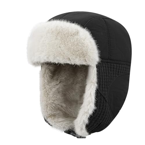 Clakllie Wintermütze mit Ohrenklappe Winddicht Warme Plüsch Fliegermütze Pilotenmütze Herren Damen Fellmütze Kunstfellmütze Russisch Hut Russenmütze Pelzmütze Trappermütze Ushanka Chapka Winter Mütze von Clakllie