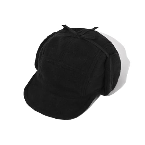 Clakllie Wintermütze mit Ohrenklappen Warme 5 Panel Basecap Baseball Stil Trappermütze Unstructured Short Brim Cap Winddicht Golf Fliegermütze Damen Verstellbar Earflap Cap,BSWD2401-Black von Clakllie