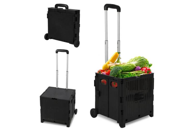 Clanmacy Einkaufstrolley Einkaufstrolley Faltbarer 2 Rädern Transportwagen mit Deckel Schwarz, 45 l von Clanmacy