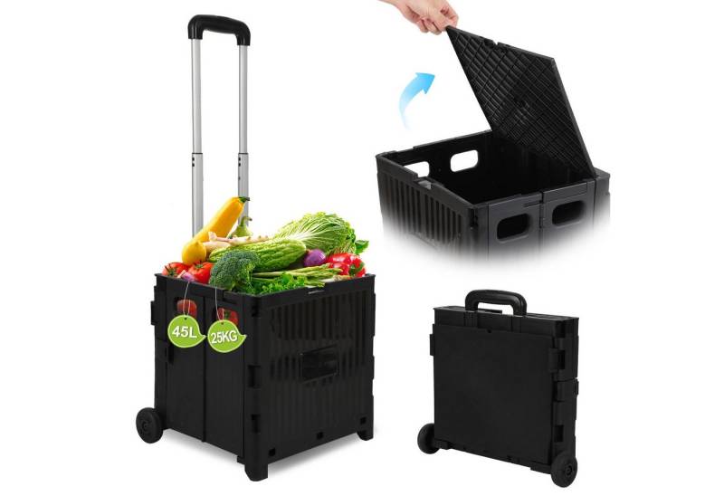 Clanmacy Einkaufstrolley Einkaufstrolley Faltbarer 4 Rädern mit 360°-Schwenkrolle Schwarz, 50 l von Clanmacy