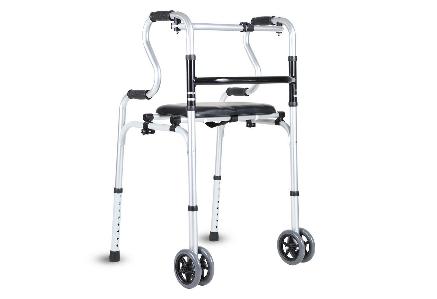 Clanmacy Gehstock Rollator Gehgestell, leichtes Alu, Gehbock Gehwagen, zwei Räder, Set, Zwei Räder: 5 Höhen, keine Räder: 8 Höhen von Clanmacy