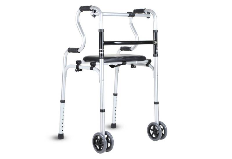 Clanmacy Gehstock Rollator Gehgestell, leichtes Alu, Gehbock Gehwagen, zwei Räder, Set, Zwei Räder: 5 Höhen, keine Räder: 8 Höhen von Clanmacy