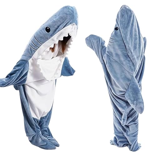 Claofoc Hai Decke Hoodie Onesie Erwachsene Kinder Shark Blanket Gemütlich Flanell Hai Cosplay Pyjamas Nachtwäsche Overall Tier Hai EIN Stück Kostüm Schlafsack (S) von Claofoc