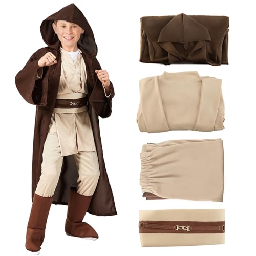Claofoc Je-di Kostüm Kinder Je-di Robe Kapuzenrobe Umhang Tunika Cosplay Kostüm Uniform Outfits komplettes Set Halloween Ritter Kostüm (XL) von Claofoc