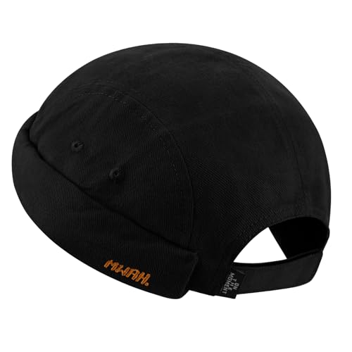 Clape 5 Panel Docker Cap Cord Dockermütze mit Verstellbarer Klettverschluss Peakless Brimless Hat Corduroy Commando Work Docker Beanie Cap,Black von CLAPE
