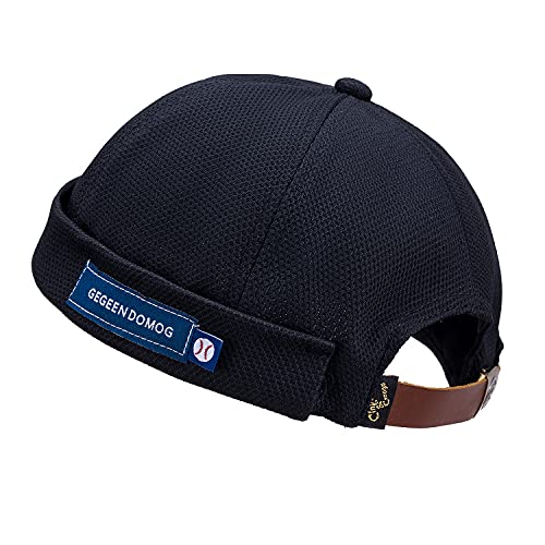 CLAPE Mesh Docker Cap Herren Dockermütze Kurz Adjustable Brimless Hat Cap Ohne Schirm Seemannsmütze Hafenmütze Rolled Cuff Harbour Hat Black CT18 von CLAPE