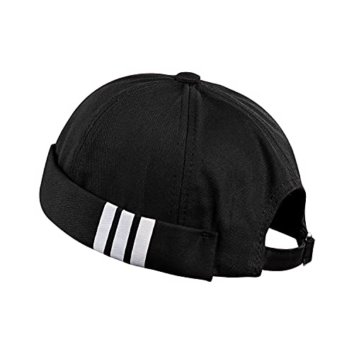 CLAPE Cotton Docker Cap Dockermütze Herren Damen Verstellbar Seemannsmütze Hafenmütze Rolled Cuff Brimless Hat Sommer Retro Bikercap Black CT12 von CLAPE