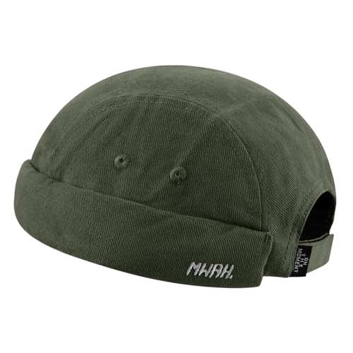 CLAPE Baumwolle Dockercap Herren 5 Panel Dockermütze Sommer Basecap Ohne Schirm Fisherman Beanie Watch Hat Verstellbar Bikermütze Green GD31 von CLAPE