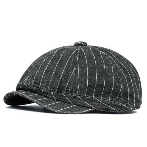 CLAPE Denim Cotton Newsboy Cap Flatcap Schwarz Gatsby Barett Cap 8 Panel Schiebermütze von CLAPE