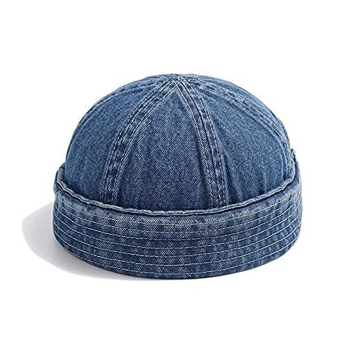 CLAPE Denim Cotton Docker Cap Herren Baumwolle Dockermütze Seemannsmütze Rolled Cuff Brimless Hat Cap Hafenmütze Unisex Commando Work Blue GD59 von CLAPE