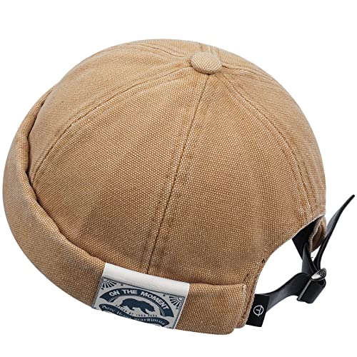 CLAPE Docker Cap Summer Seemannsmütze, Thin Sailor Cap Cotton Retro Brimless Hat, Basecap für Herrn und Damen (CT36-Camel) von CLAPE