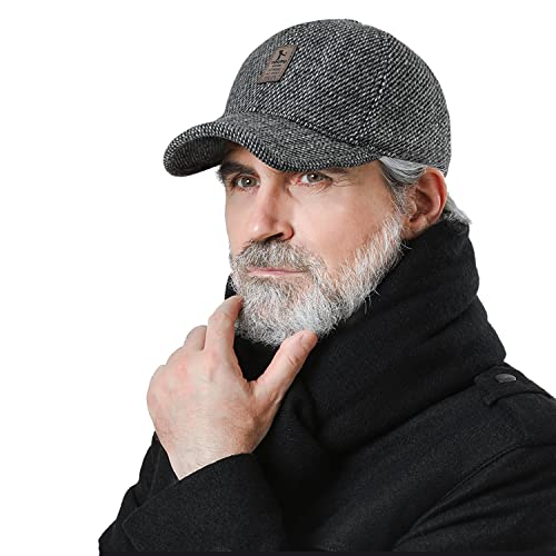 CLAPE Men's Winter Warm Baseball Cap Structured Dad Hat with Earflaps Unisex Winterkappen Baseball Kappe Fullcap mit Kaschmir Wollcap Gefüttert von CLAPE