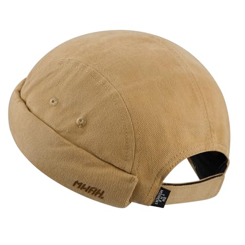 CLAPE Herren Cap Ohne Schirm Cotton Docker Cap Sommer Seemannsmütze Dockermütze Rolled Cuff Brimless Hat Verstellbar Hafenmütze Khaki GD31 von CLAPE