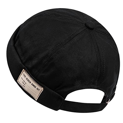 CLAPE Docker Cap Herren Damen Docker Baumwolle Mütze Seemannsmütze Kappe Ohne Schirm Verstellbarer Beanie Kopfbedeckung Brimless Hat Schwarz Black GD21 von CLAPE