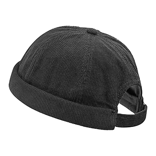 CLAPE Seemannsmütze Cord Docker Mütze Rolled Cuff Dockers Cap Kappen Cap Ohne Schirm Rollmütze Dock Kappe Corduroy Docker Beanie,Black von CLAPE