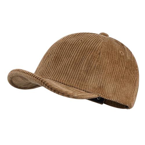 CLAPE Short Brim Cord Cap Herren Damen Basecap Baseball Cap Kurzer Schirm Corduroy Snapback Trucker Cap Outdoor Schildkappen Fitted Kappe Camel GD29 von CLAPE