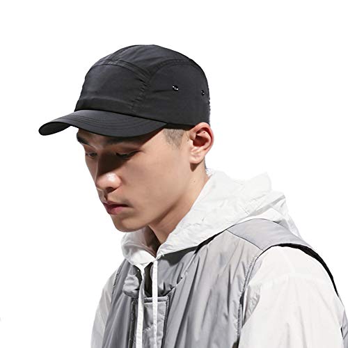 CLAPE 5 Panel Cap Herren Basecap wasserdichte Run Cap Laufmütze Atmungsaktiv Outdoor Kappen Sport Cappy Fitted Cap Baseballmütze für Draussen, Sport und Reisen, Schwarz von CLAPE